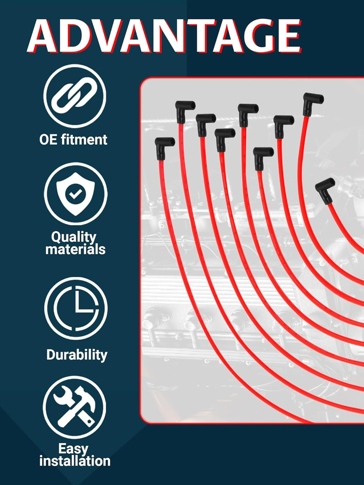 10Mm High Performance Spark Plug Wire Sets Compatible with HEI BBC SBC 350 454 3
