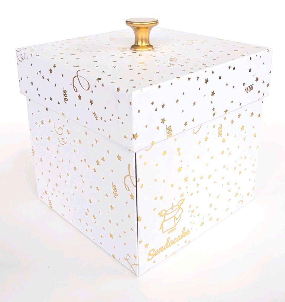 Send A Cake Explosion Birthday Gift EMPTY Box WHITE & GOLD DESIGN