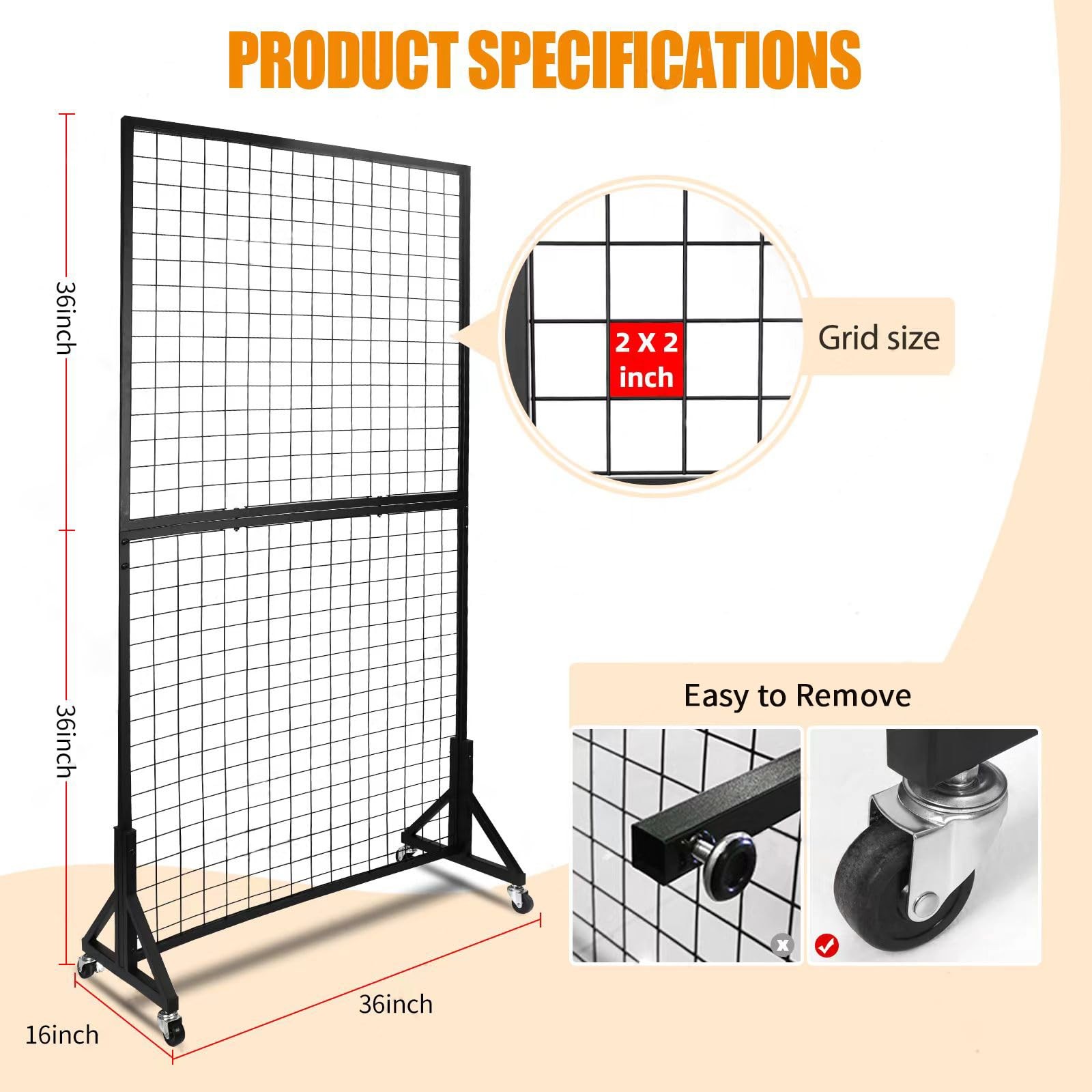 1 Pack 3'x 6' TwoDouble Gridwall Panel Display Racks with Sturdy TBase, Black...