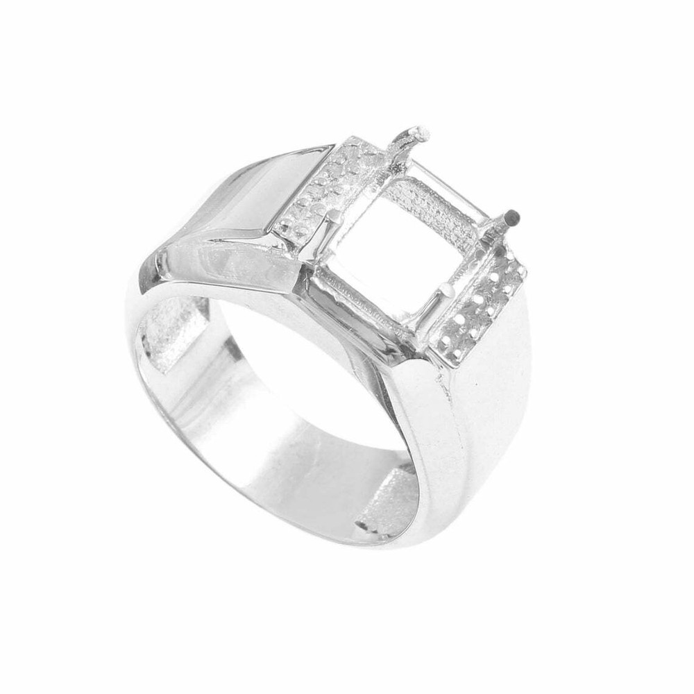 6x8 mm Emerald Cut Ring Setting Heavy Silver Ring Men Semi Mount Ring Blanks