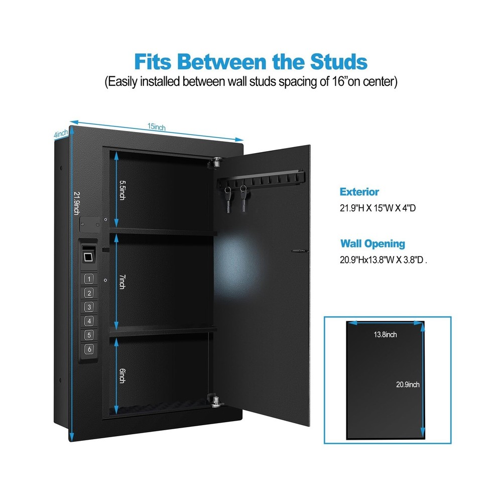 Wall Safe, Hidden Fingerprint Security wall Safe, In Wall Safe Between Studs,...