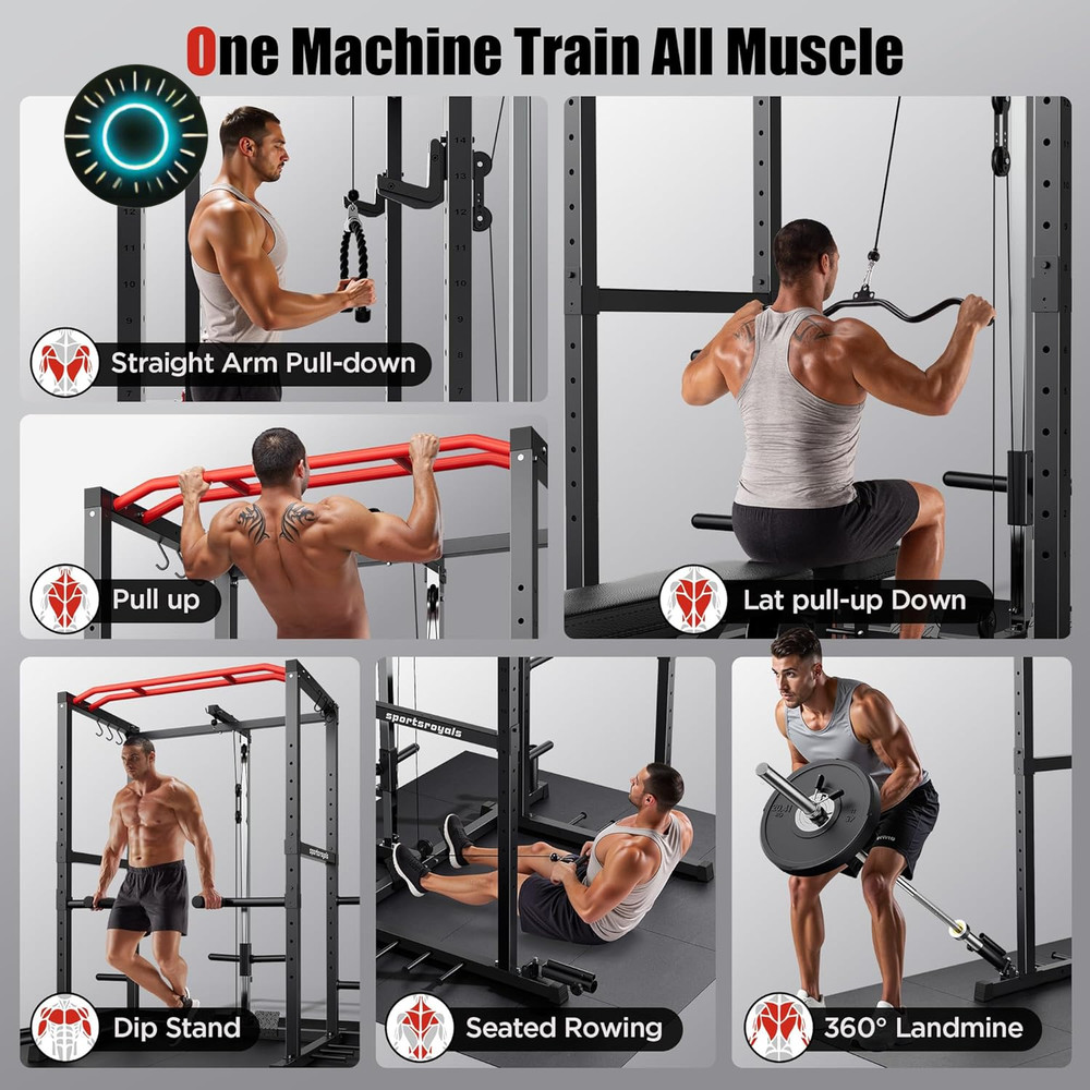 Sportsroyals Power Cage 1600Lbs Multi-Function Power Rack with Adjustable Cable