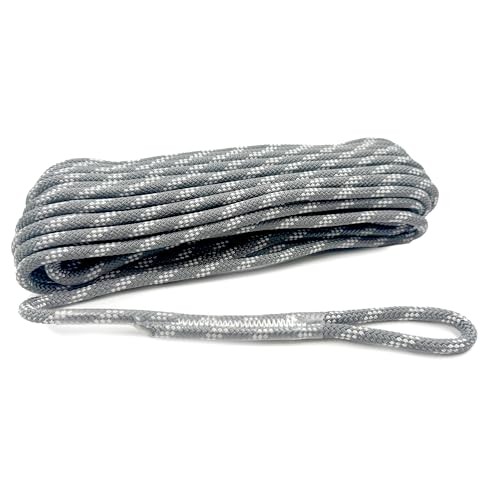 Heavy Duty Polyester Double Braided Rope, 1/4in X 55FT Gray - With Loop
