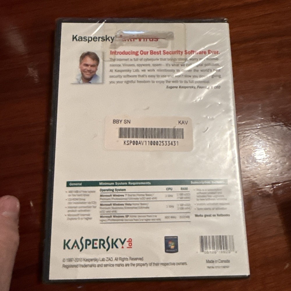 KASPERSLab Anti-Virus Protection PC Computer Security Software - NEW SEALED