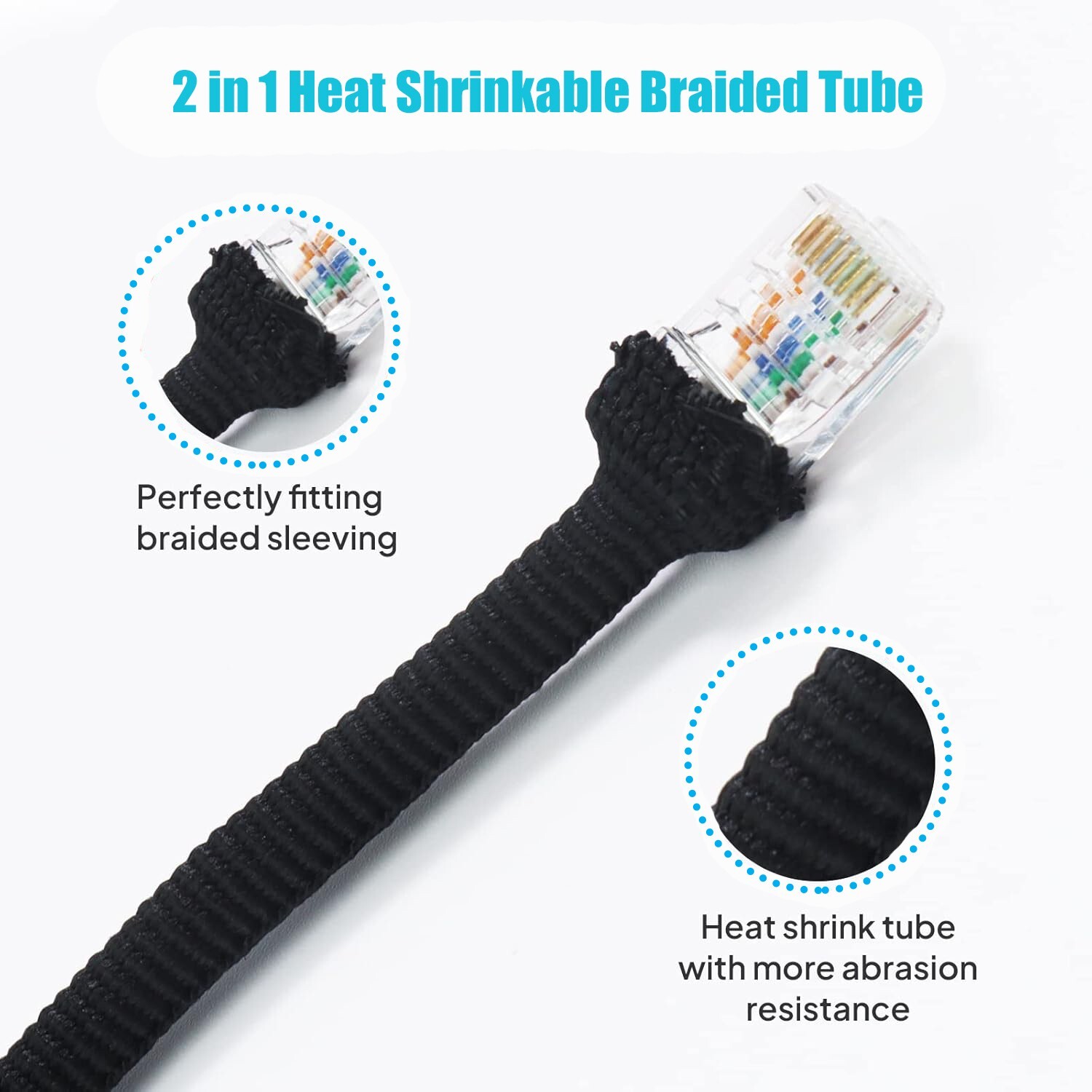Black 2:1 Ratio Automotive Heat Shrink Braided Sleeving Tube Protect Cable/Wires