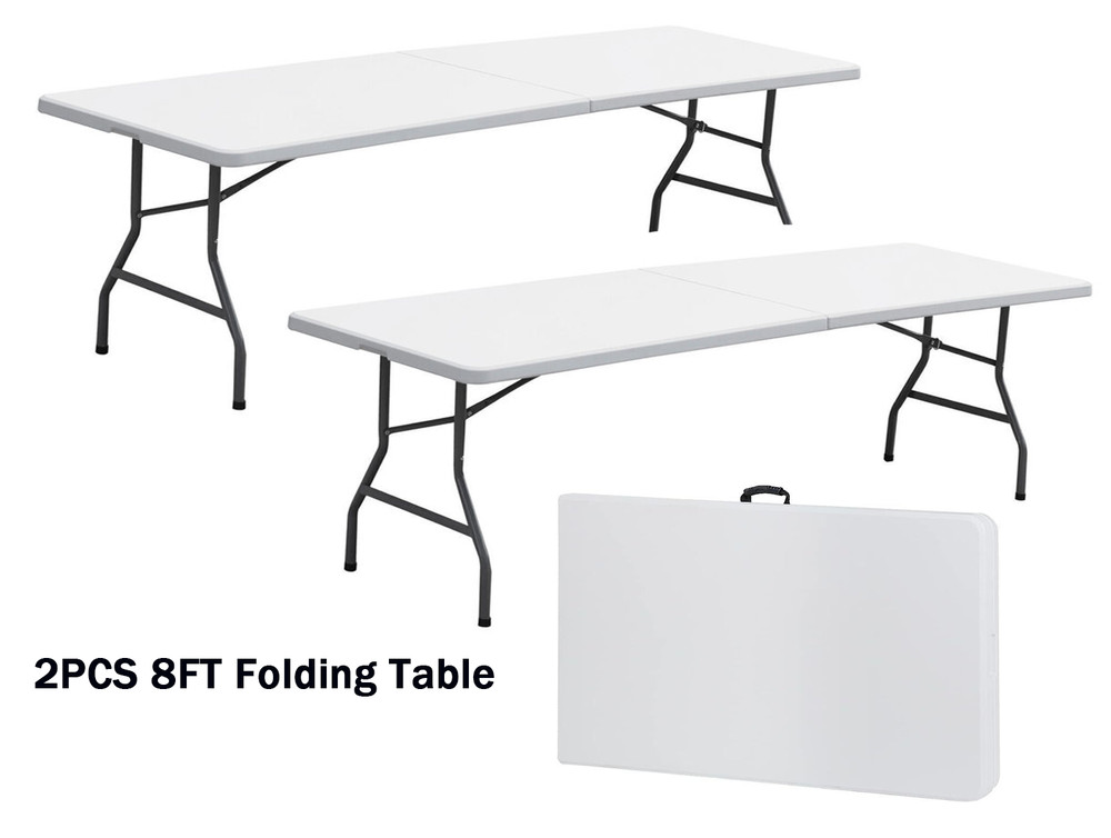 2X 8' Fold-in-Half Table Dining Table Picnic Camping Table w/Handle for Camping