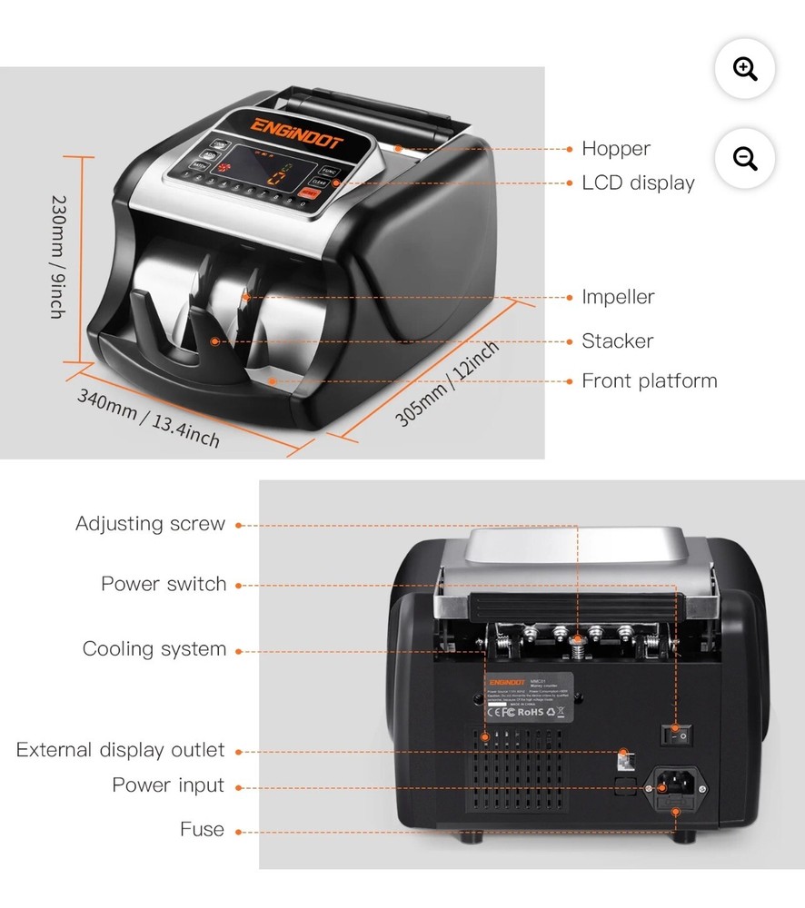 ENGiNDOT Money Counter Machine, Image Counterfeit Detection, Large LED Display