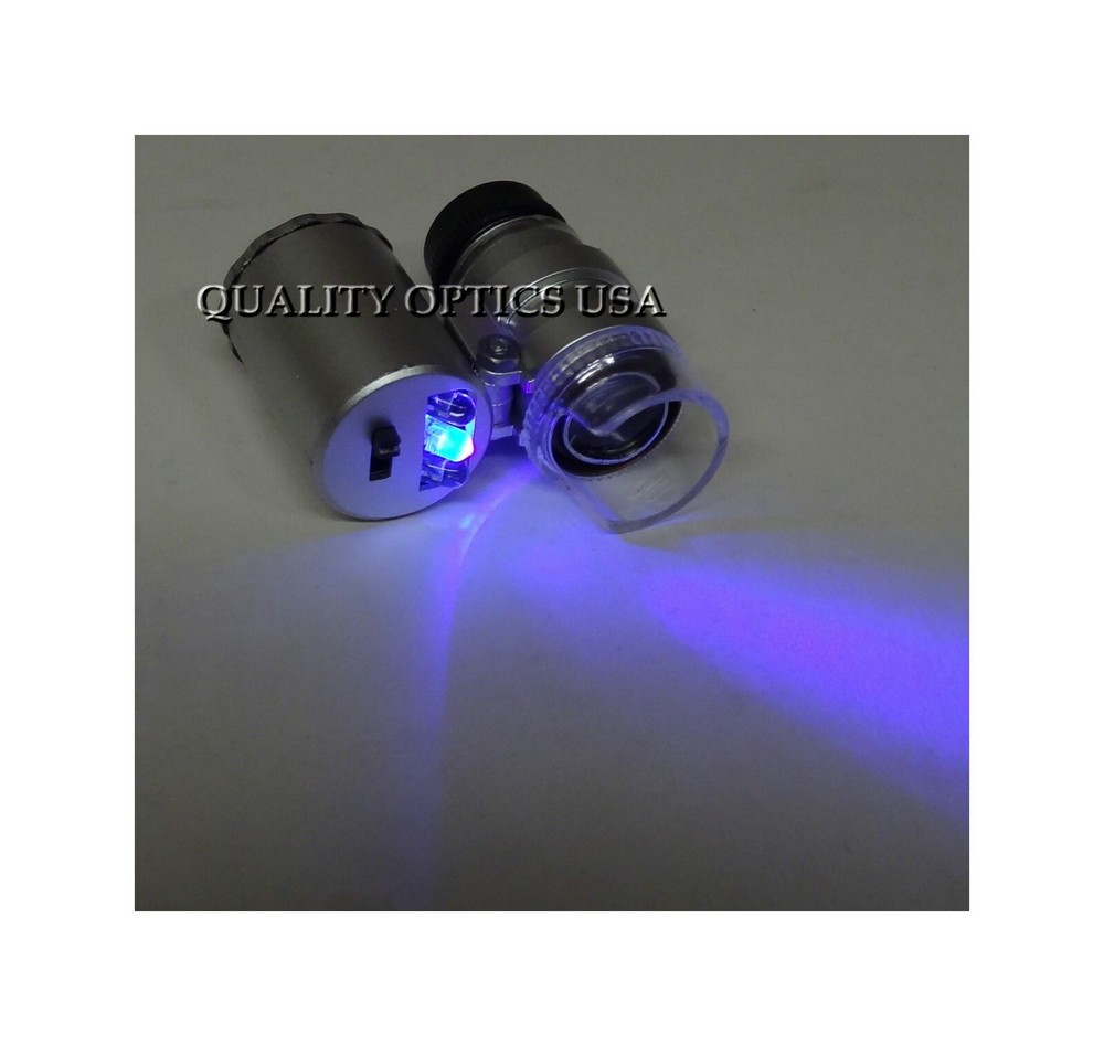 Quality Optics USA Illuminated Mini Microscope 2-Function 60x Magnifier UV/LED