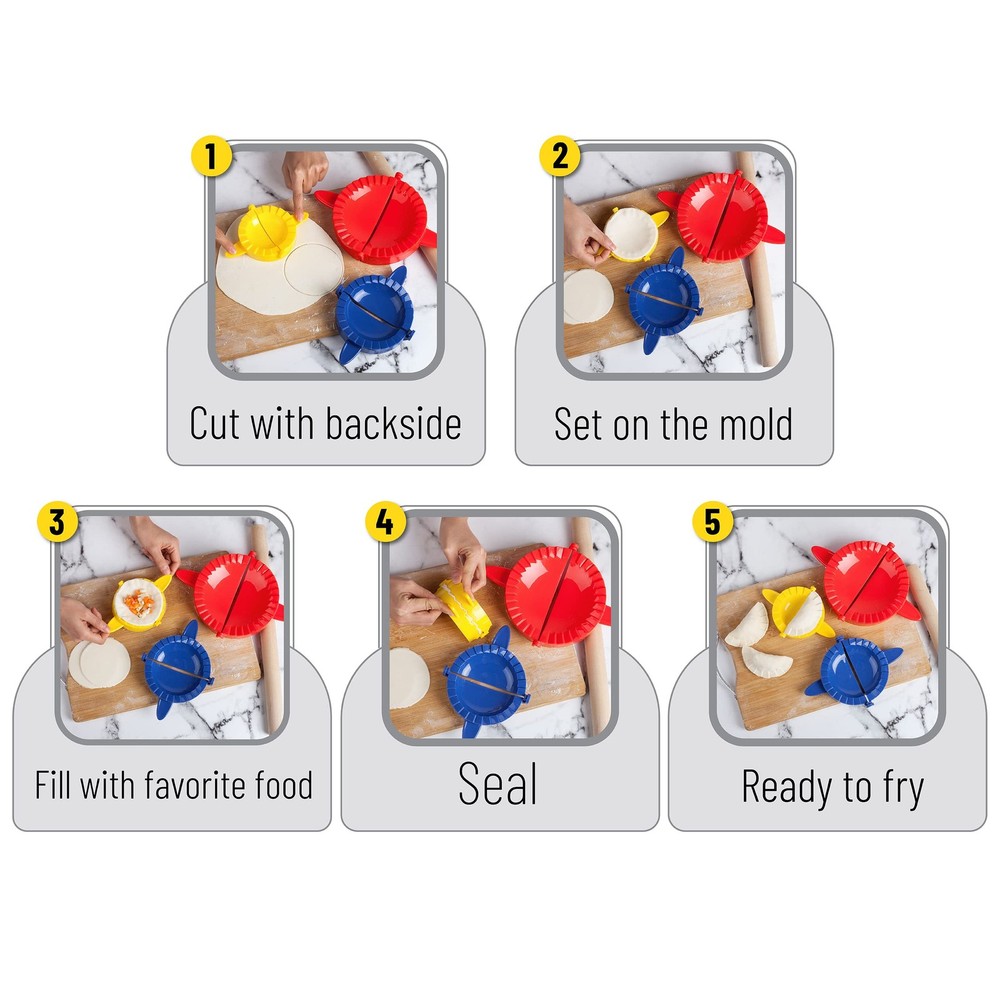 BTaT- Dough Press Set, 3 Pack, Dumpling, Empanada, Pastry Assorted Colors 1
