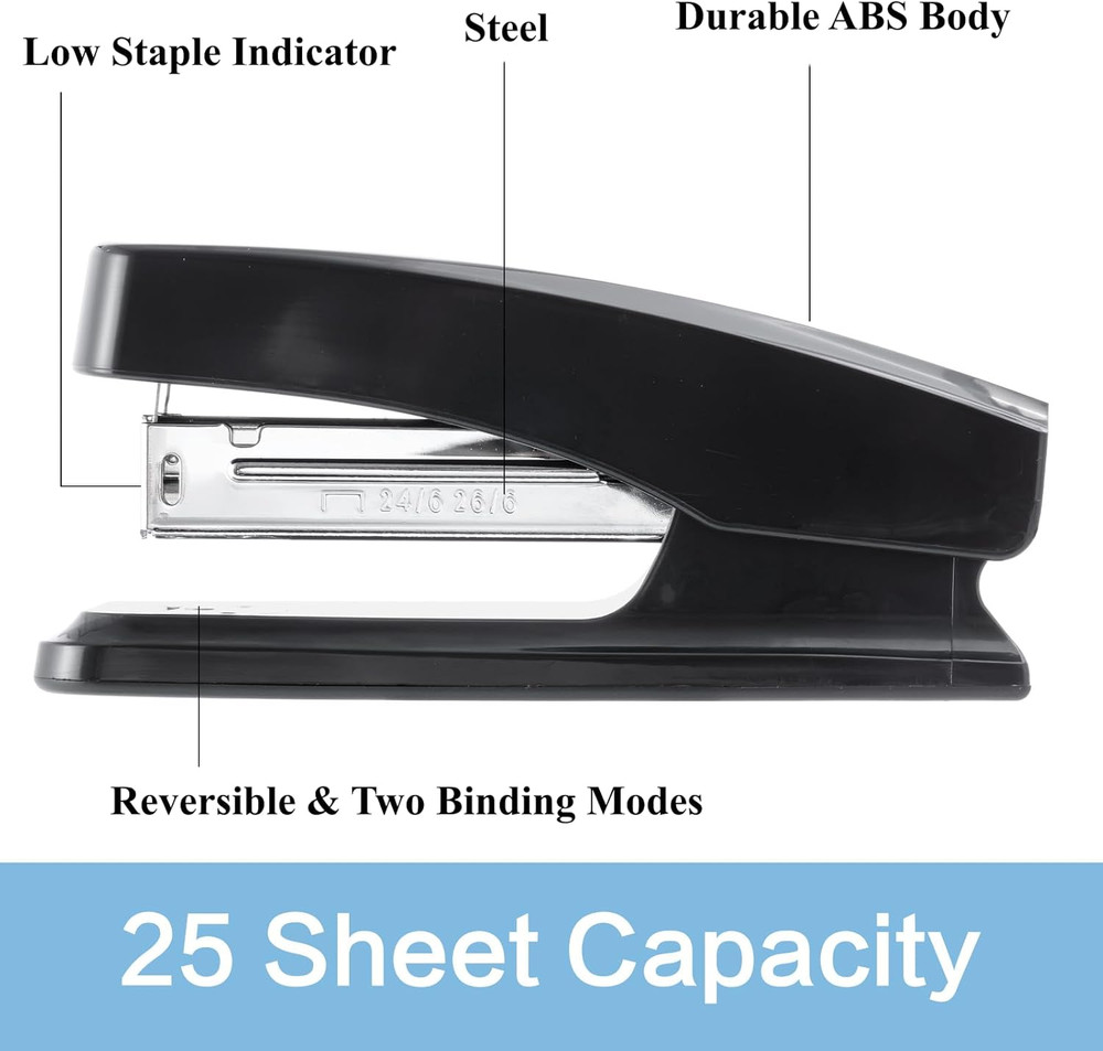 Desktop Stapler, 25 Sheet Capacity, 1000 Staples, Remover, Black