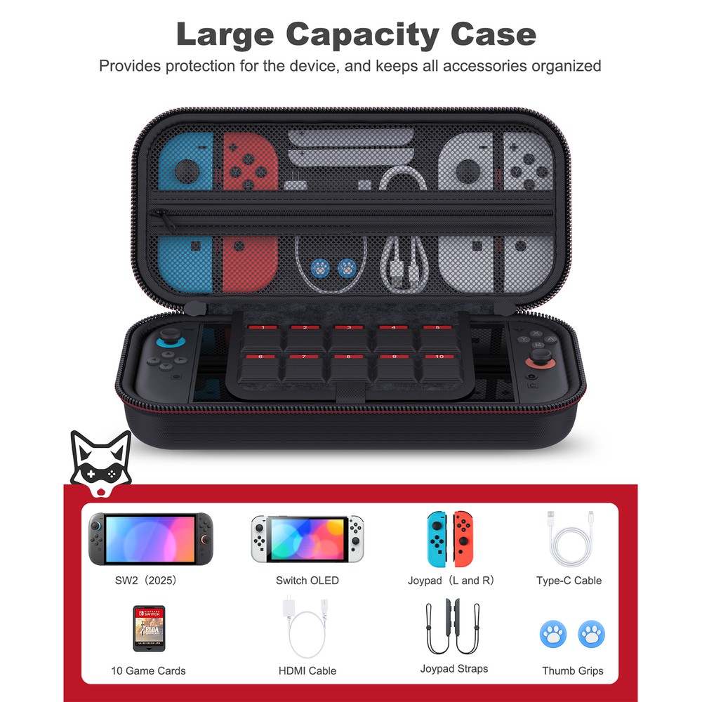 Switch 2 Case+ Storage Grip Caps+ 2 Screen Protectors+Scratch Protection Cover