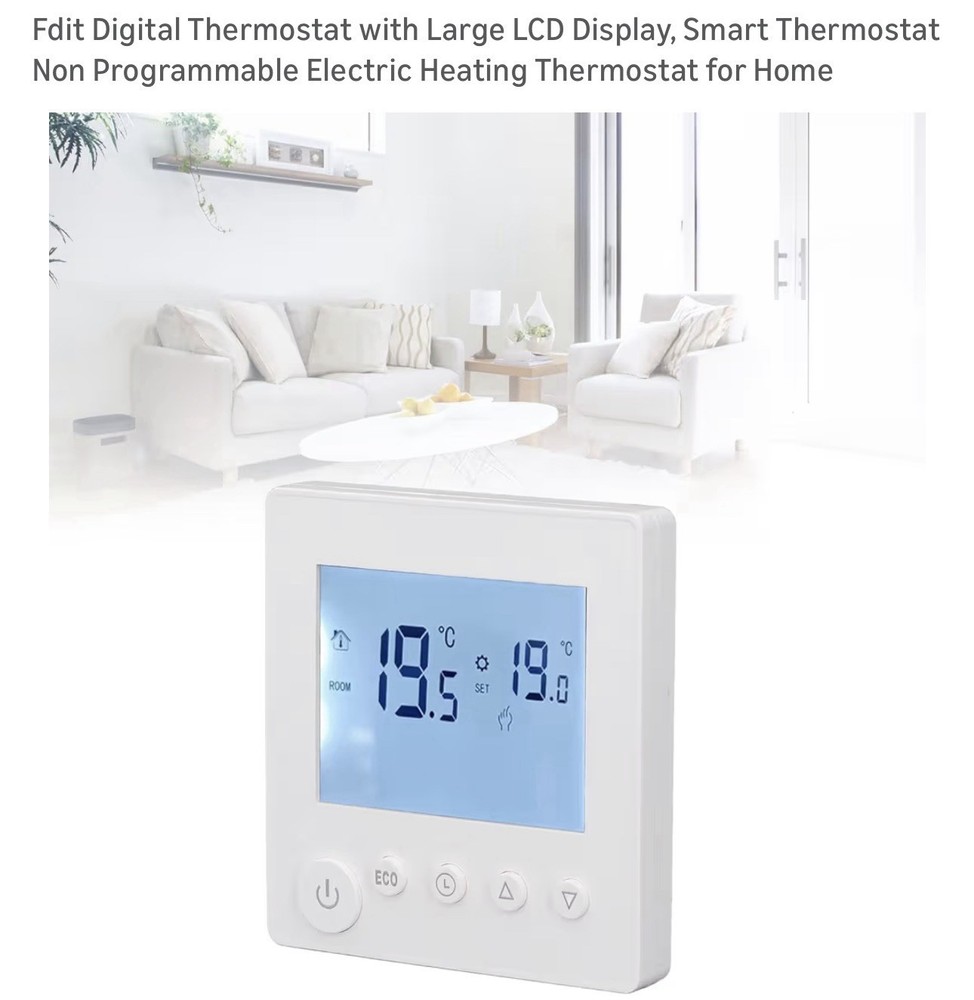 Fdit Digital Thermostat Large LCD Non-Programmable Electric Heating