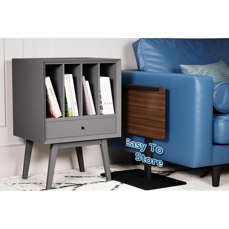C Shaped End Table Adjustable Height Swivel and Turnable Desktop Foldable Black