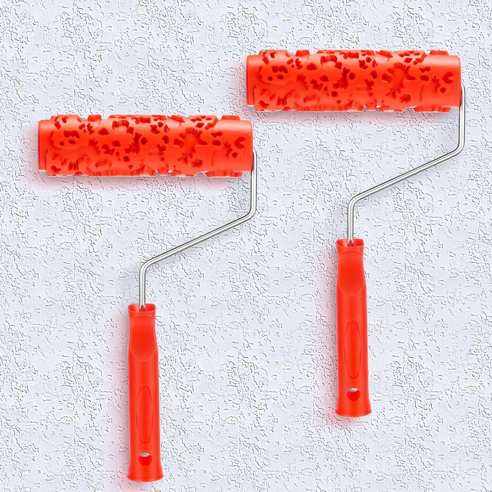 2 Pcs 7'' Texture Roller Pattern Paint Roller for Wall Decoration Classic Rubber