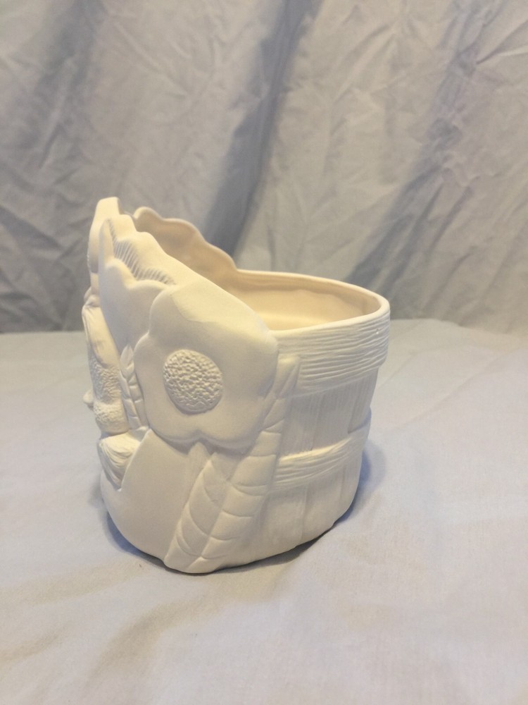 Basket w/Chick & Flowers Dish Planter Easter Spring Ceramic Bisque Ready 2 Paint