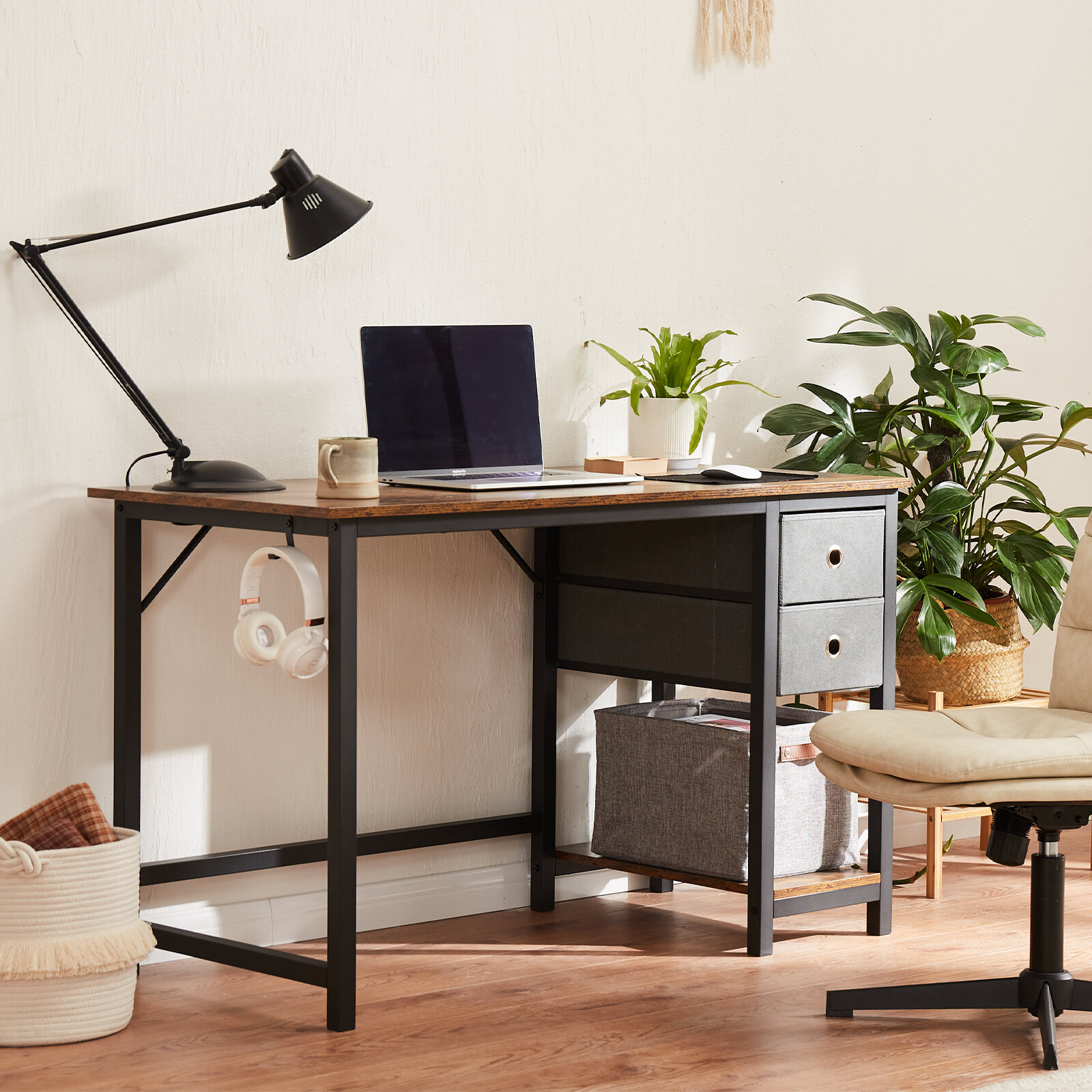 Home Office Computer Desk with 2 Storage Drawers, Hooks, PC Stand - 40"/47" Size