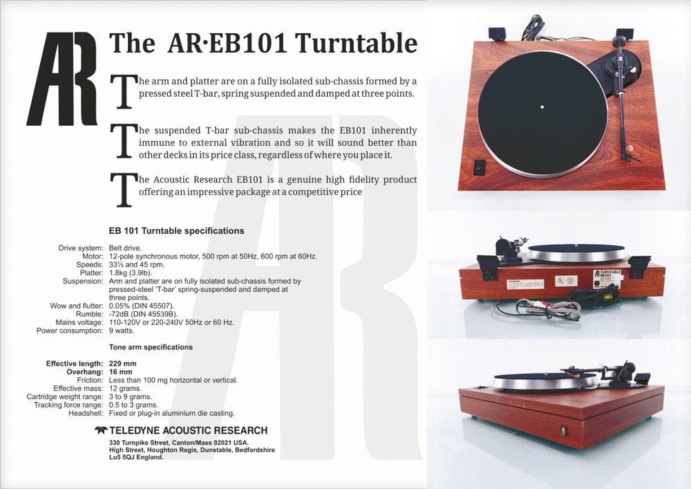 Acoustic Research The AR EB-101 Custom Designed Tonearm Alignment Protractor