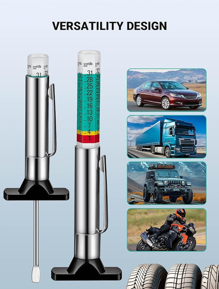 2-Pack Tire Tread Depth Gauge, Color Coded Gauge with