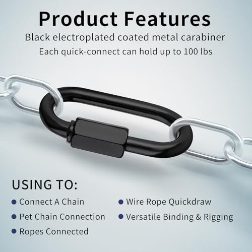 30 Pack M4 Quick Link Chain Connectors, Black Heavy Duty D Shape Locking Quick
