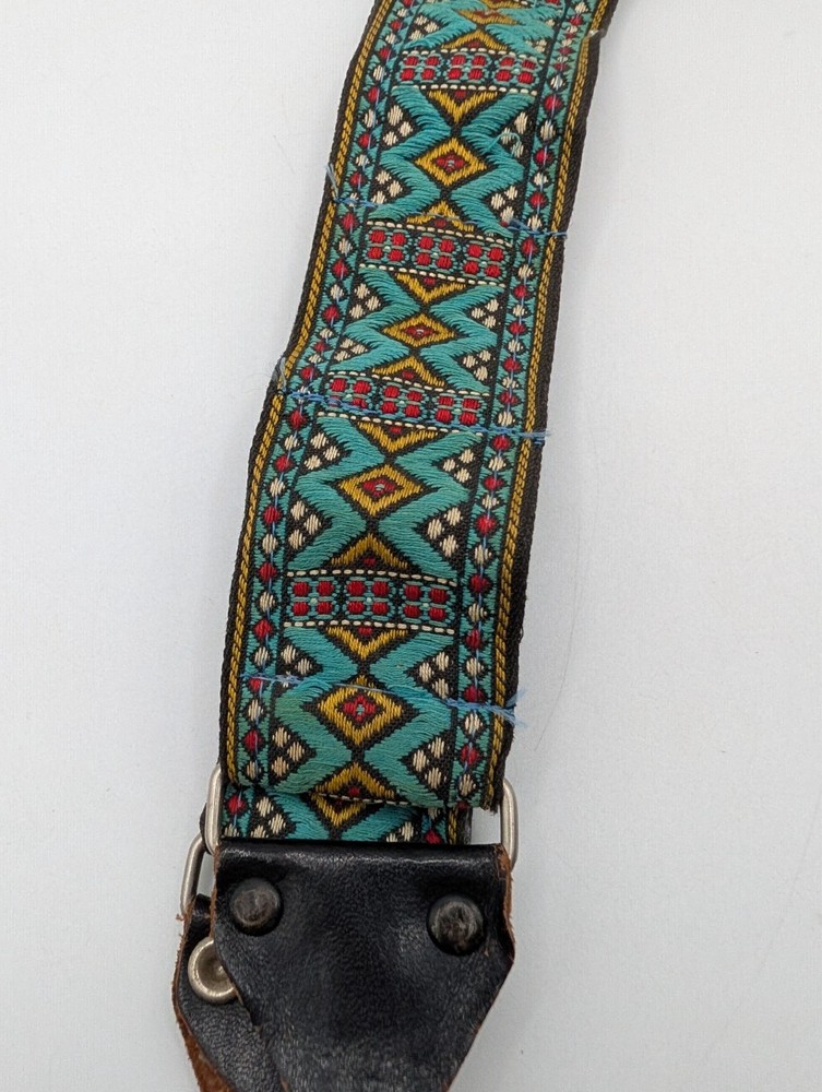 Vintage 70's Camera Neck Strap Woven Pattern Adjustable ~3ft Retro