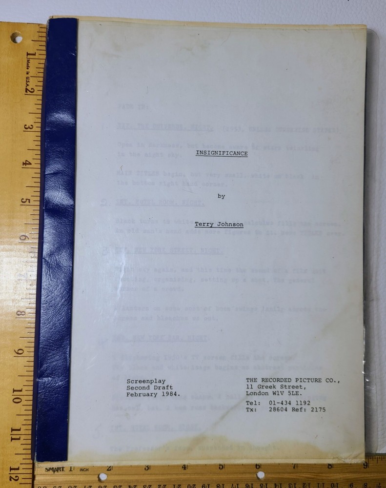 1984 Insignificance Script Screenplay Terry Johnson Gary Busey 2nd Draft Vintage