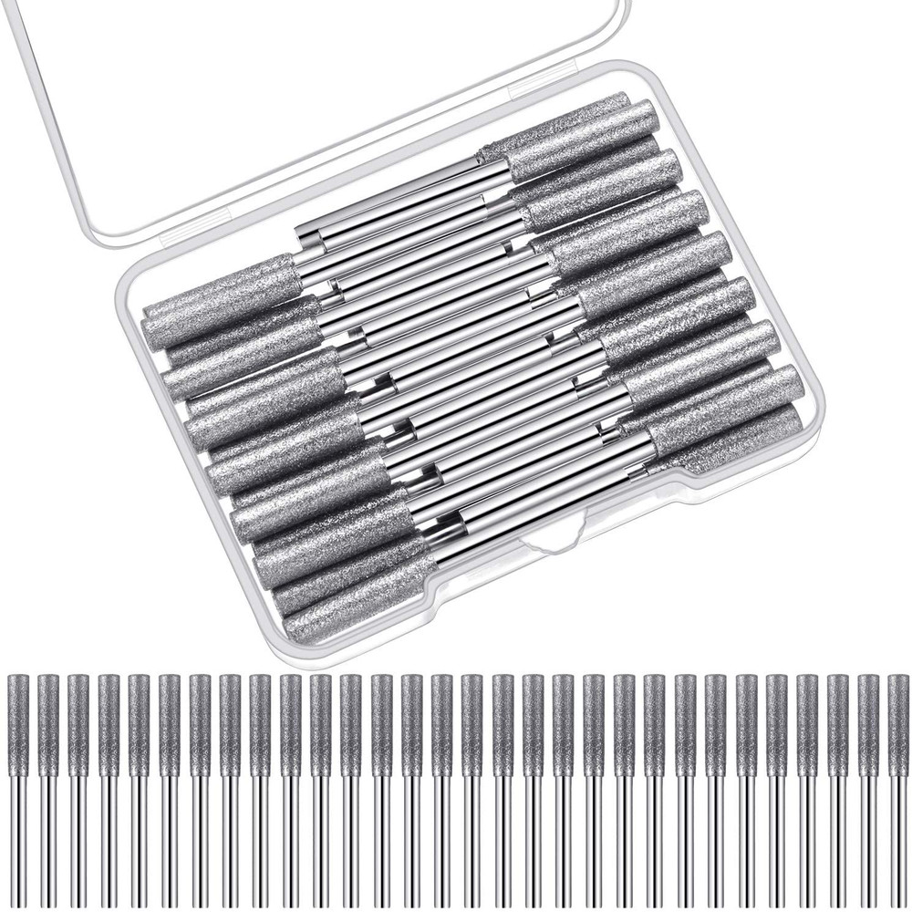 30 Pieces Chainsaw Sharpener Stone Burr Grinding Stone File with a Storage Box,