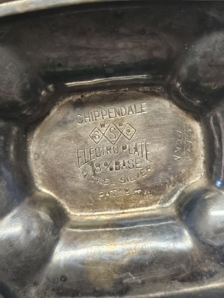 Antique Chippendale Lidded Silver Toned Sugar Container