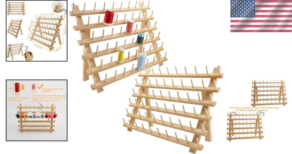 Wooden Thread Holder Organizer for 60 Spools