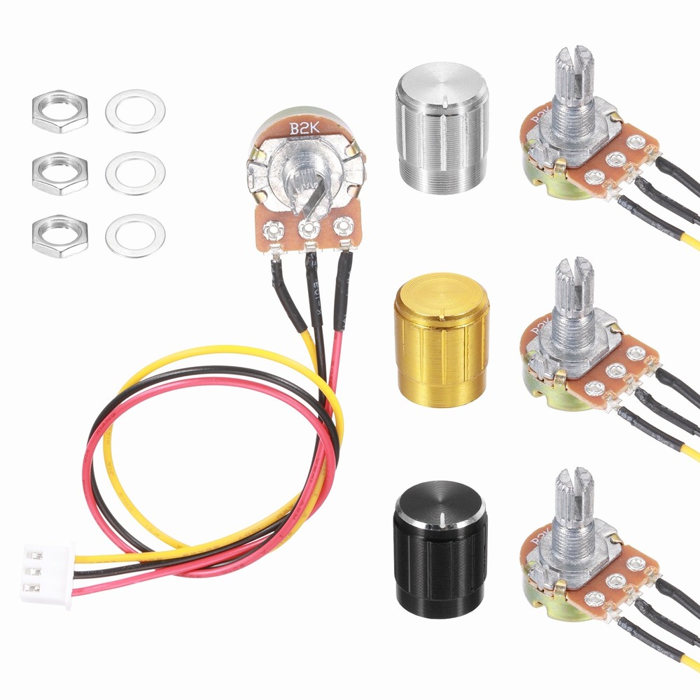 3Pcs WH-148 Potentiometer 3Pins B2K±20% Ohm Variable Resistor with 3 Knobs