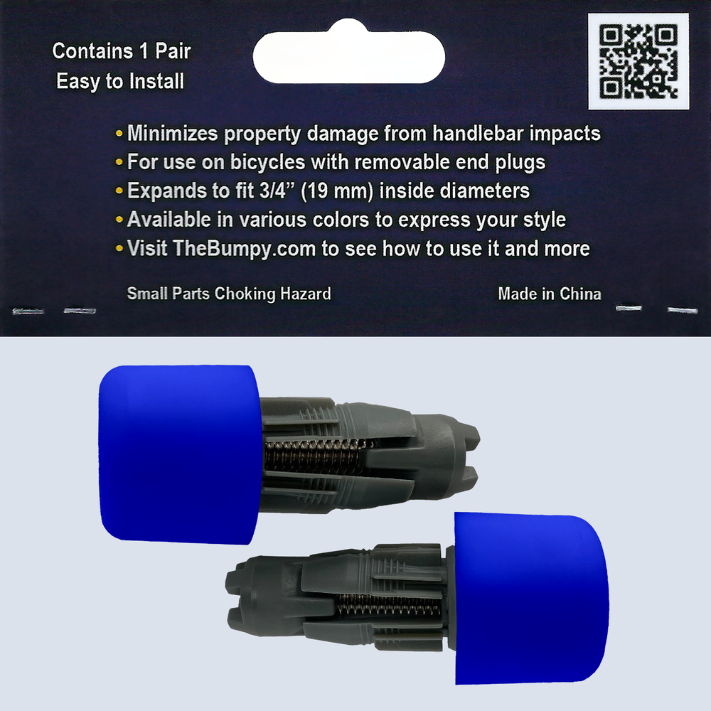 BUMPY END PLUG Bike Handlebar Soft Safe Secure Best Fit Grip Cap Blue Pair