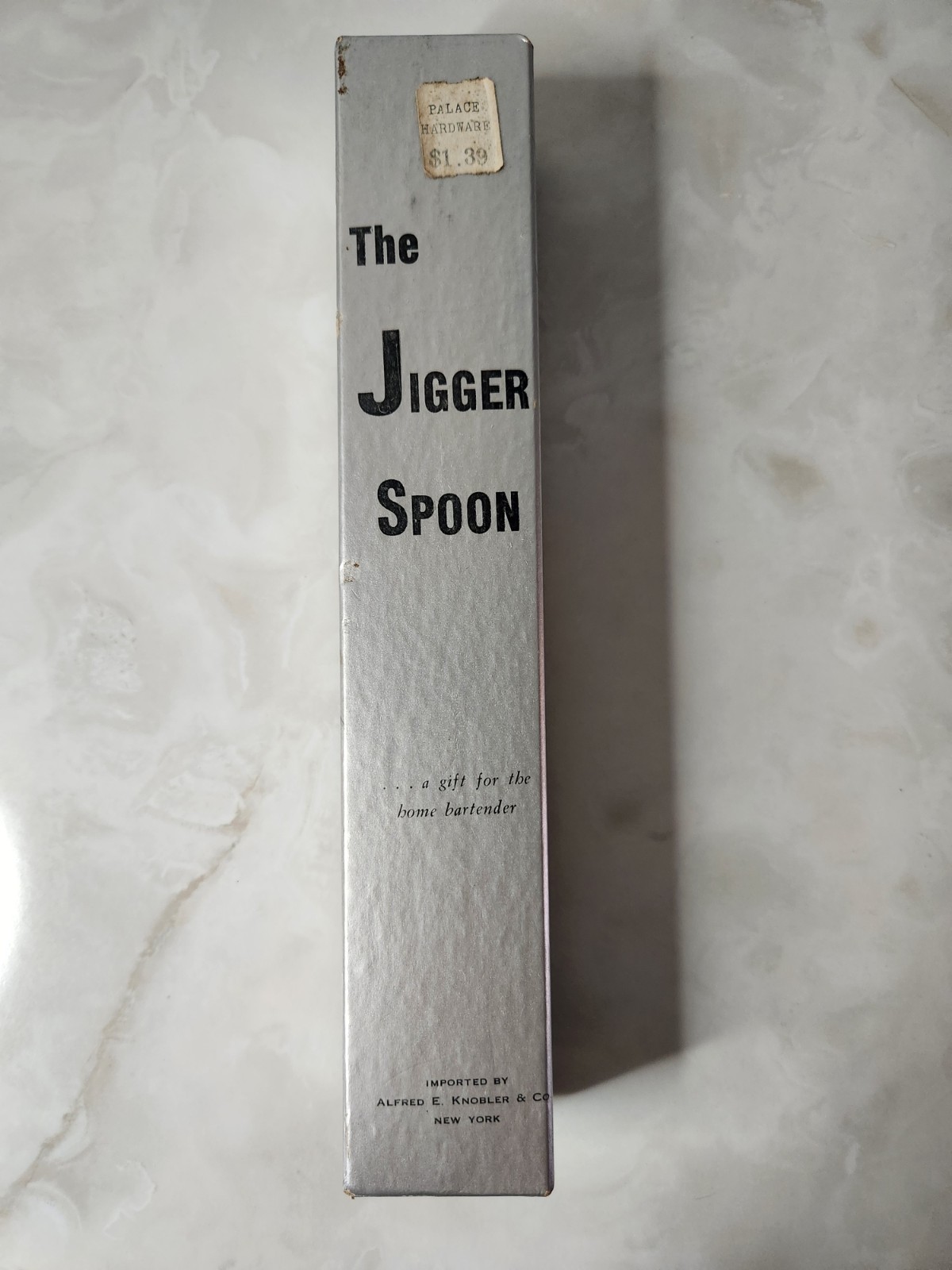 BOXED Vintage Silver Bar Spoon with Bell End Jigger 10.5"