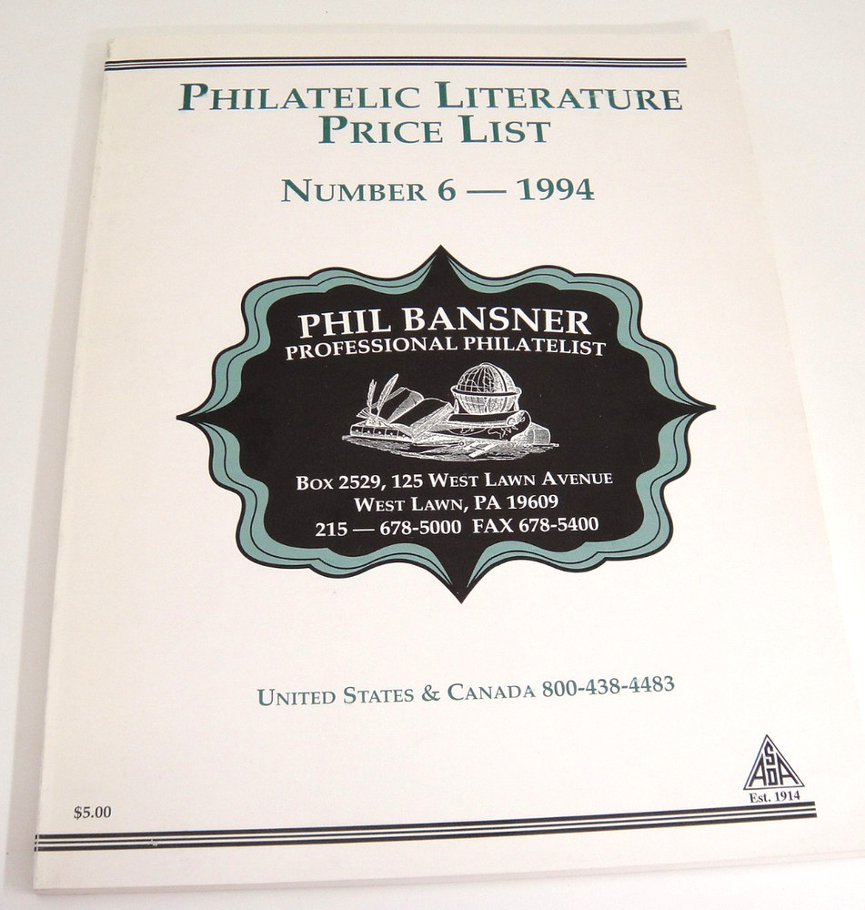 Philatelic Literature Price List Number 6 1994 Phil Bansner Reference Periodical