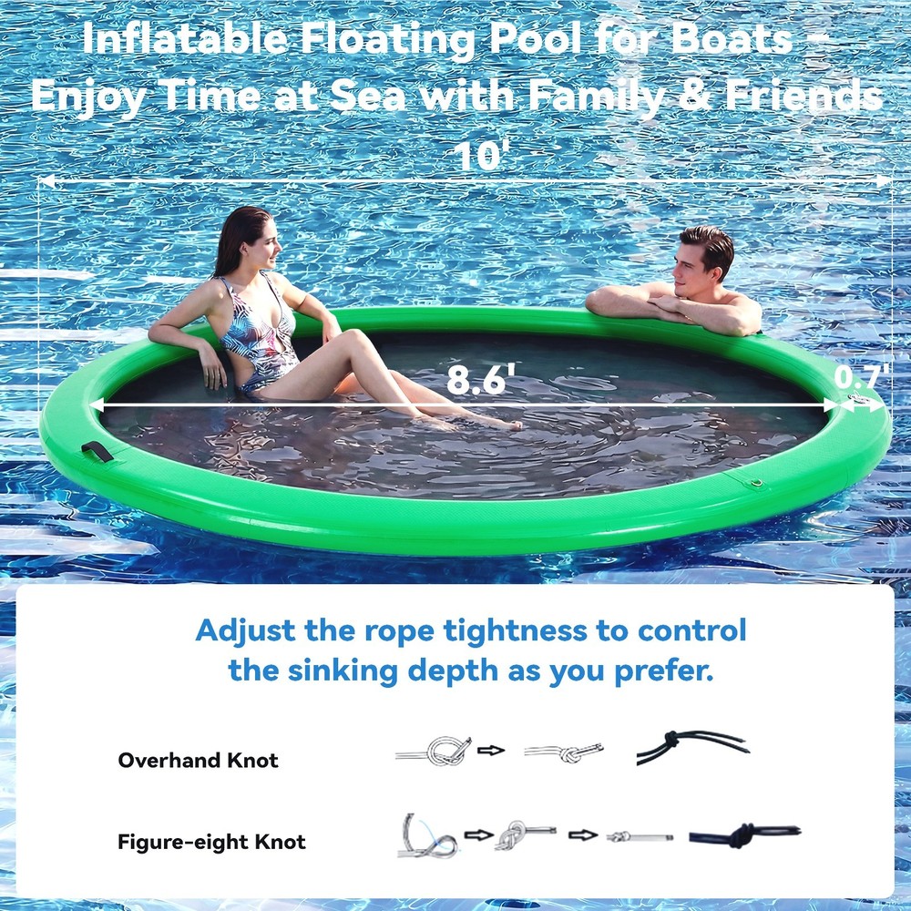 10FT Sunchill Heavy-Duty Float Ring, Inflatable Pool, Hammock for Lake Green
