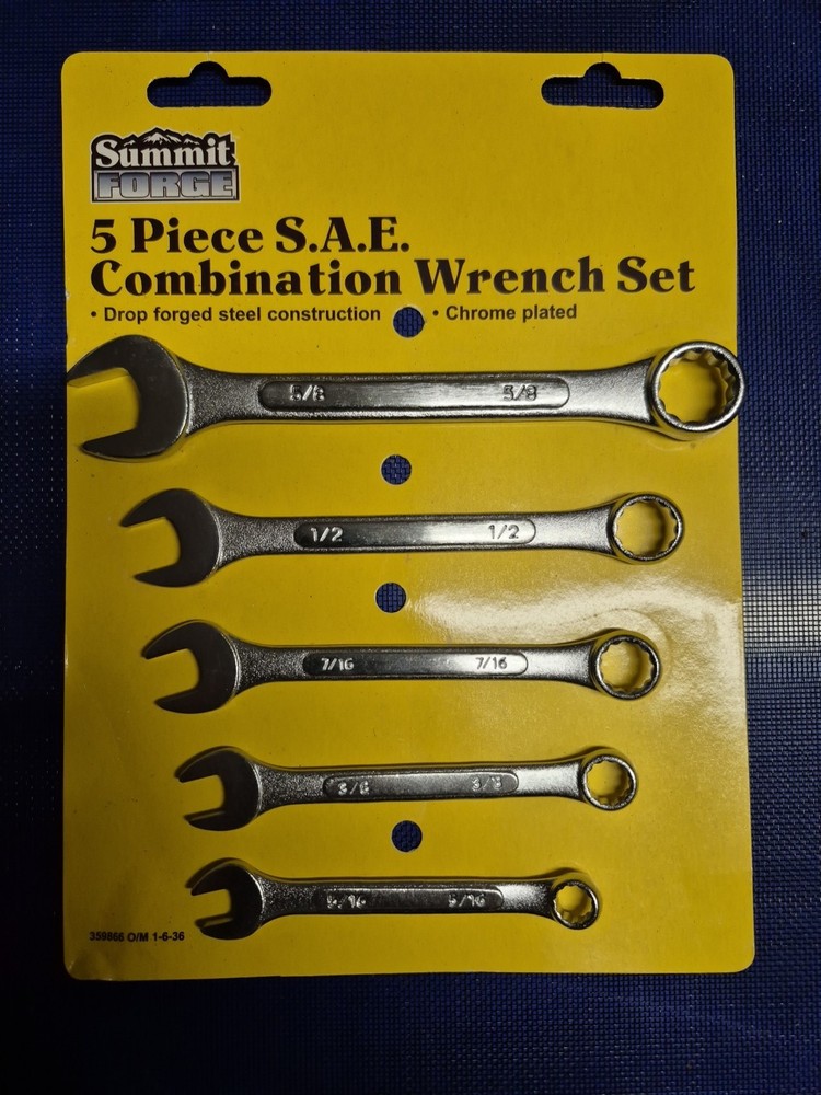 Summit Forge 5 Piece Sae Combination Wrench Set N.o.s.