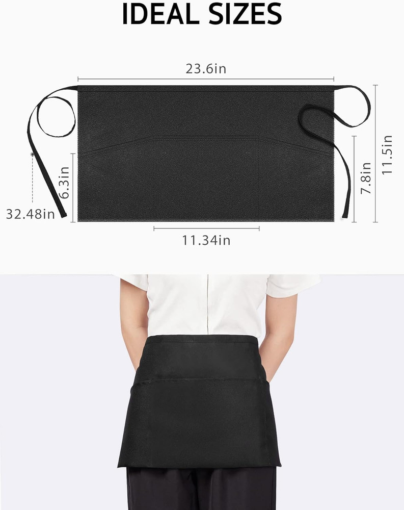 Syntus 3 Pack Server Aprons with 3 Pockets, Waterdrop Resistant Waitress