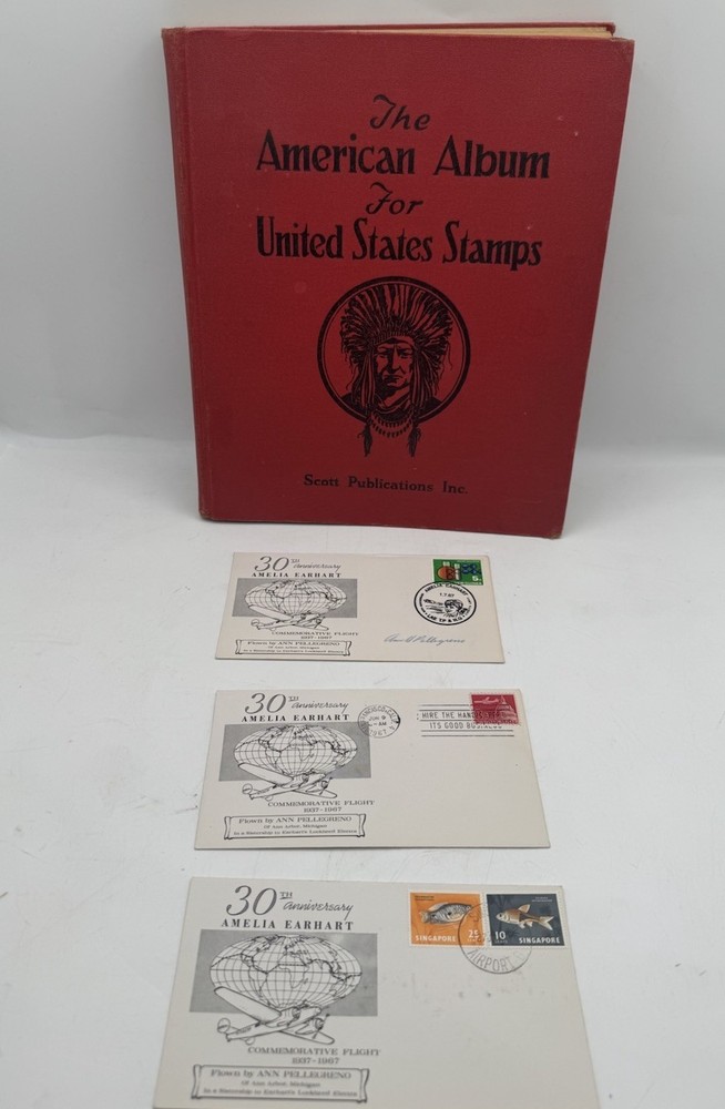 Scott American Album for United States Stamps W/Stamps Amelia Earhart, SIGNED