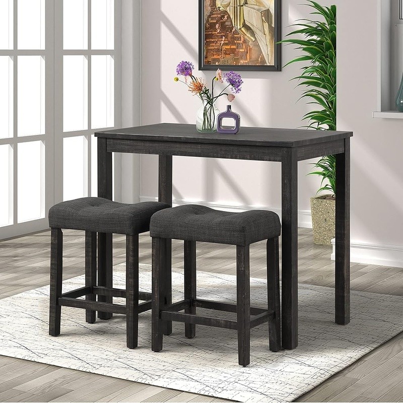 Counter Height Dining Set W/ Button Tufted Stools Upholstered Soft Fabric New