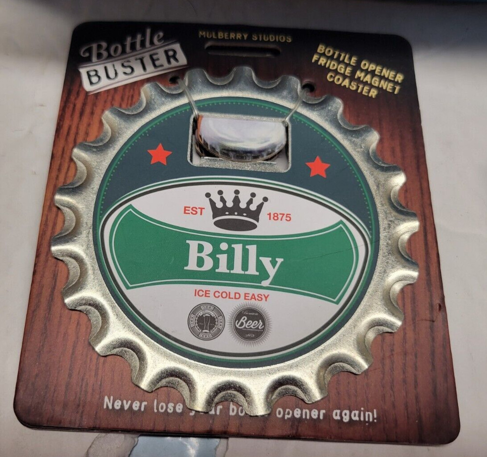 BILLY PERSONALIZED MULTI GADGET BOTTLE OPENER MAGNET COASTER NEW - U