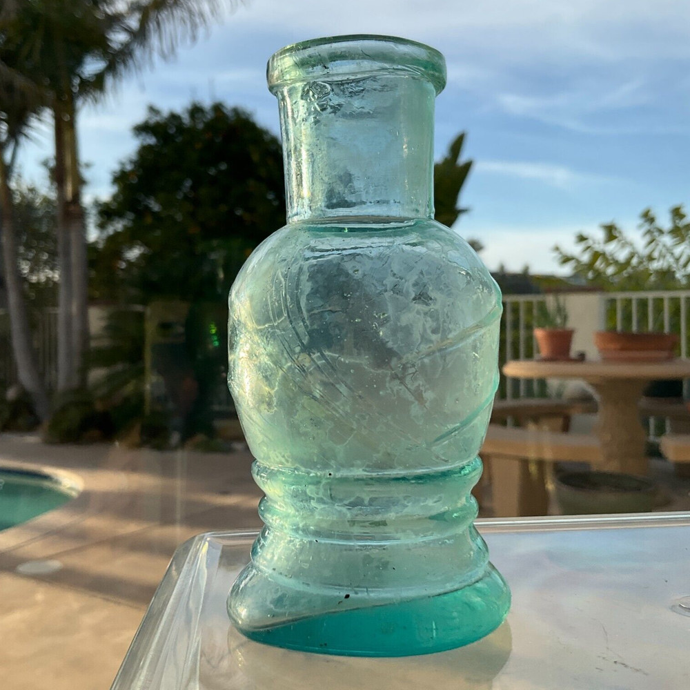 UNIQUE SHAPE RESTORFF & BETTMANN NY 1880s BOOT BLACKING BOTTLE HAND BLOWN