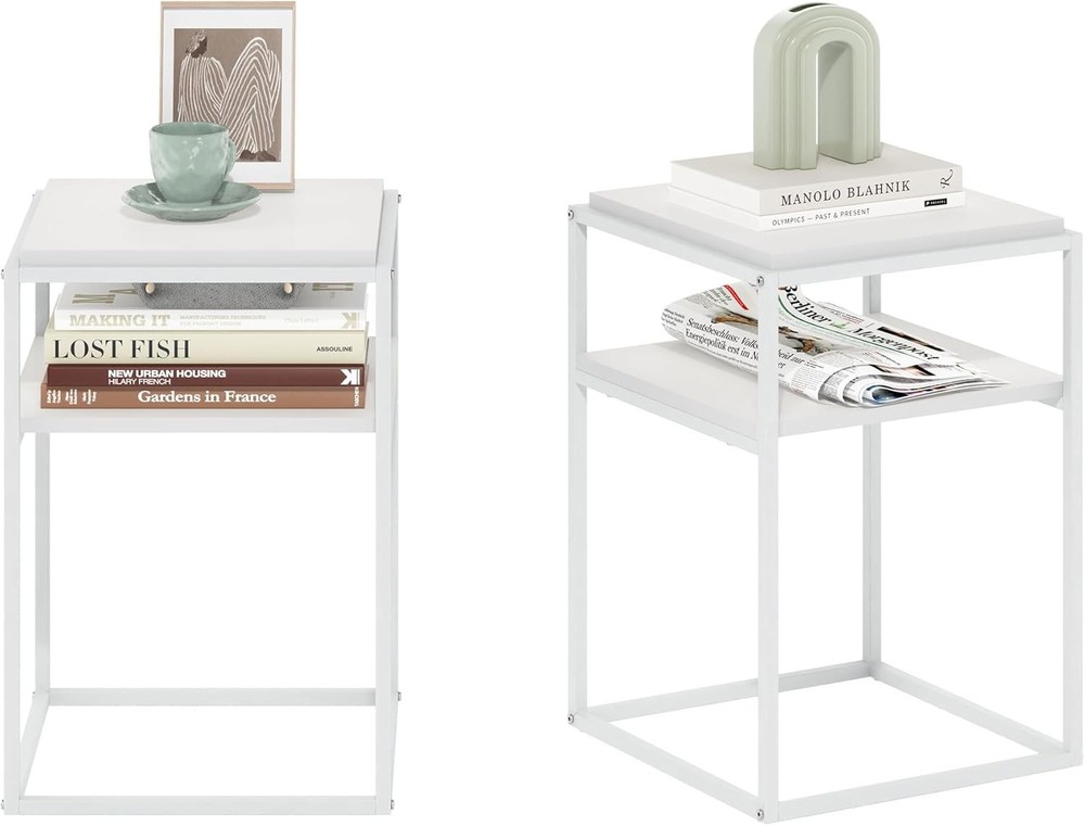 Moretti Side Table 2-Tier Stackable Metal Frame End Table W/ Open Shelf Night