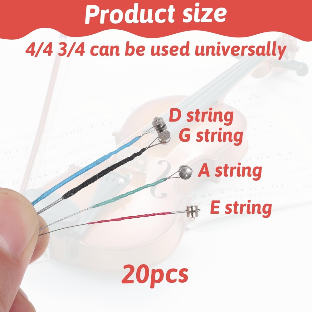 20 Pcs Violin Strings Full Set Black, Green, Red, Blue