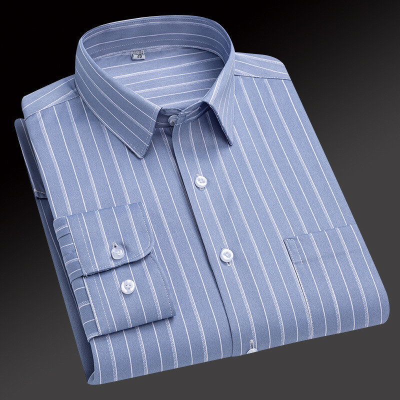 Mens Dress Shirts Formal Business Long Sleeves Striped Elastic Non Iron Shirts