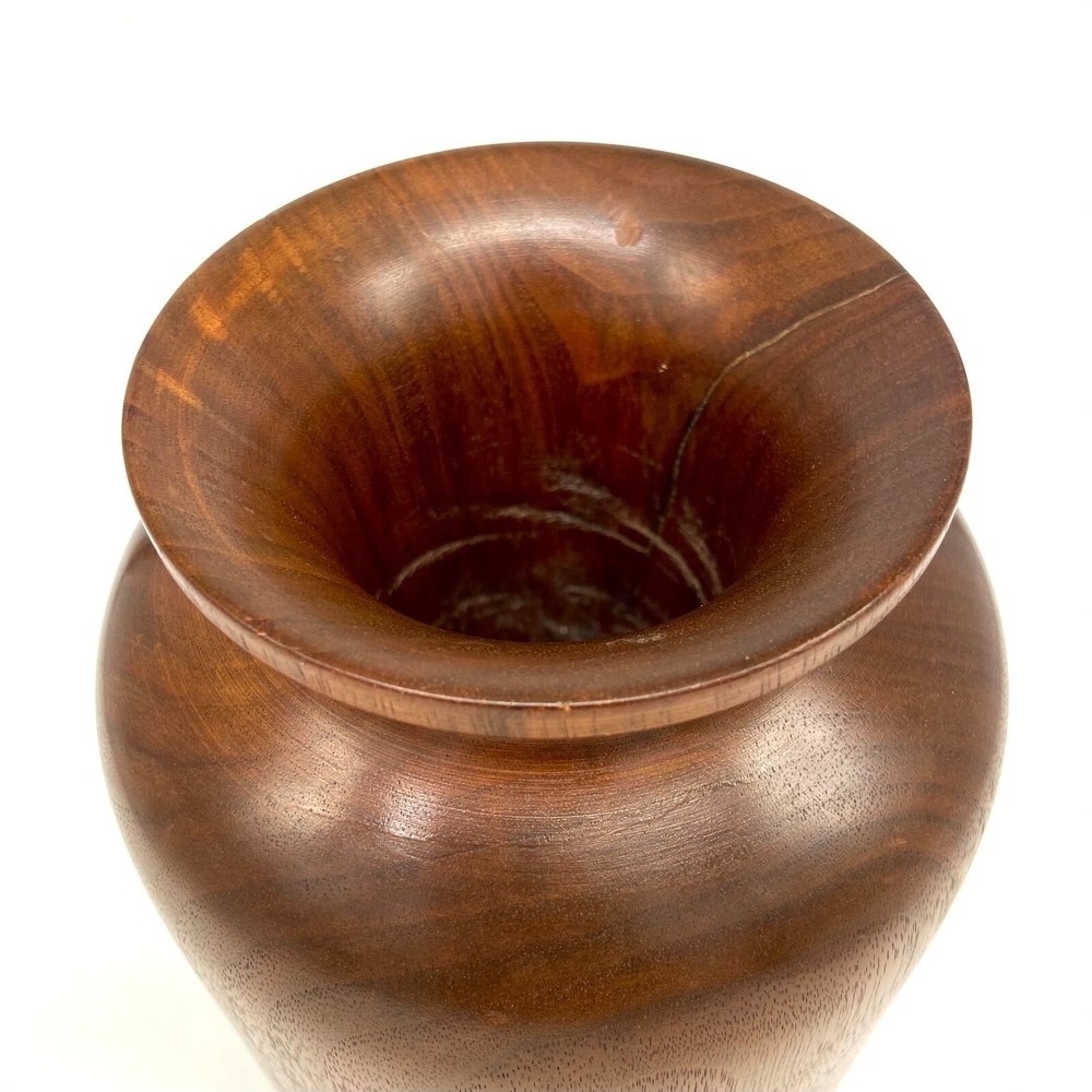 Handmade Turned Walnut Wood Vase Signed
