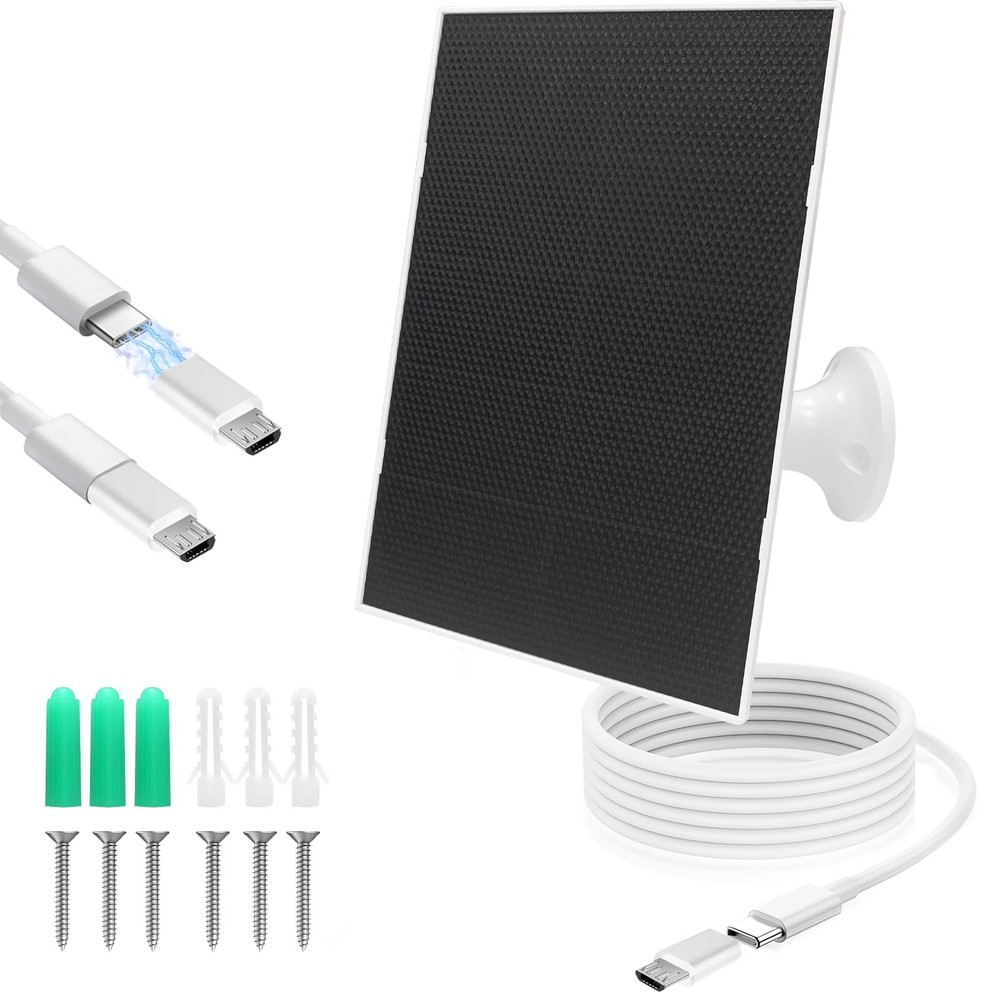 4W Solar Panel for Security Camera,Type C&Micro Charger White