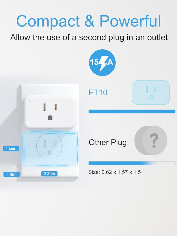Smart Plug 15A, Smart Plugs That Compatible with Alexa & Google Home & Smartthin