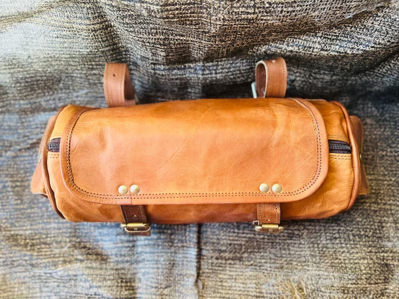 Bag Motorcycle Fork Tool Pouch Luggage Leather Front Handlebar Storage Saddlebag