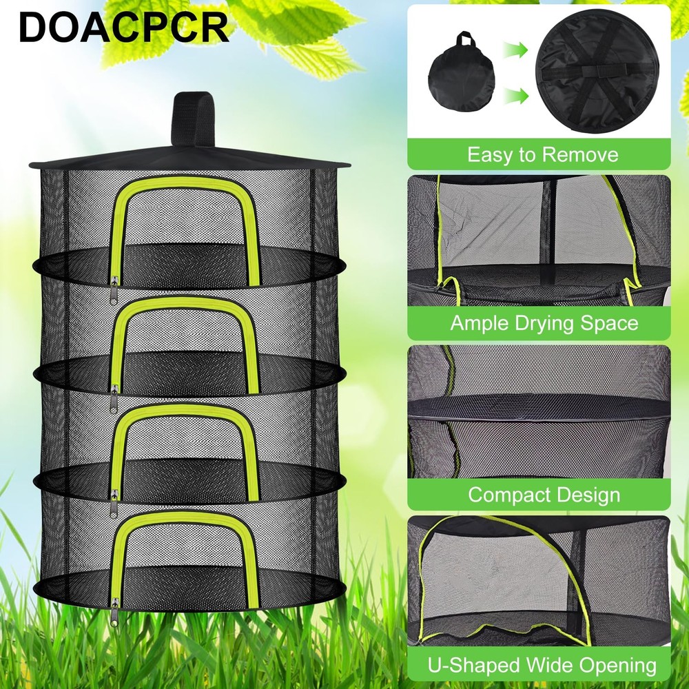4 Layer Herb Drying Rack Hanging Mesh Net Foldable Plant Drying Rack With U-S...