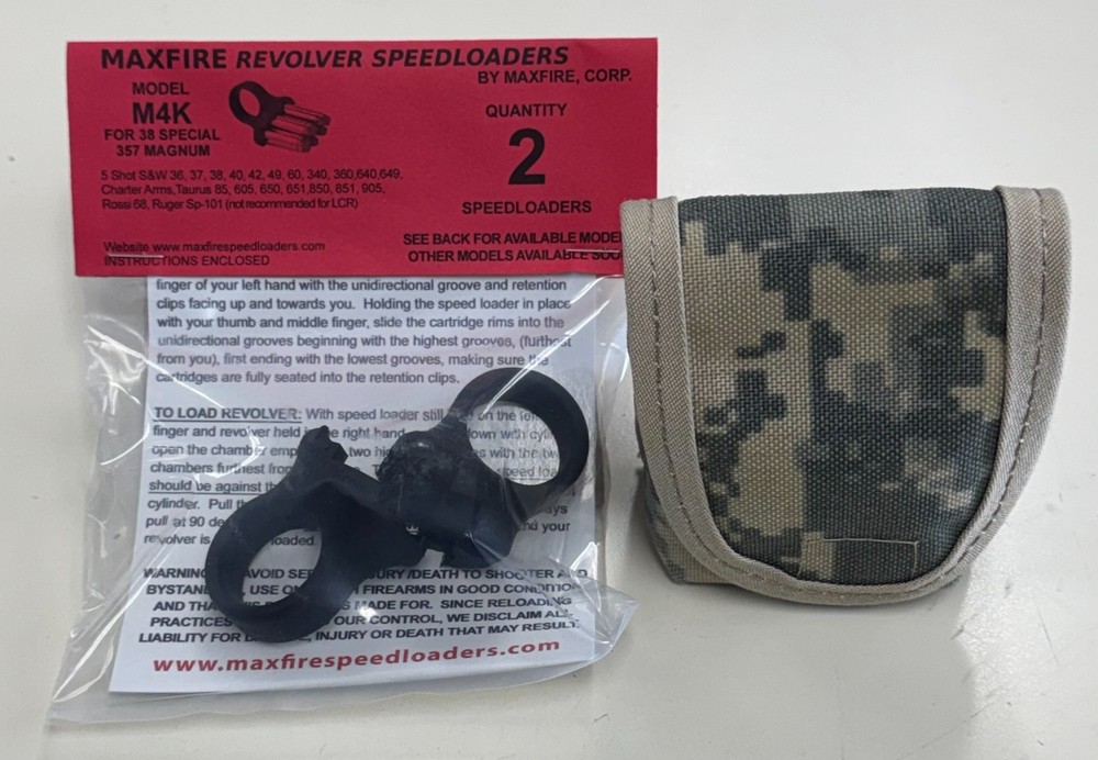 (2 PACK) MaxFire #4 Speedloaders [5-shot .357/.38] w/Pouch, for select J-Frame