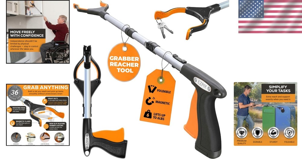 36" Flexible Folding Grabber Tool for Elderly + Magnets