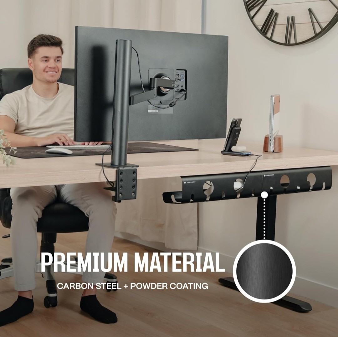 No-Drill Under Desk Cable Management Tray - 2-Pack Wire Organizer for...